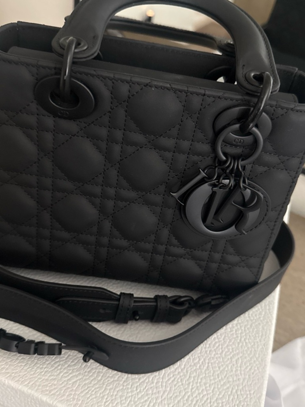 Black Cannage Quilted Leather Lady Bag